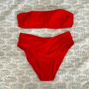 Strapless Red Bandeau Bikini Set